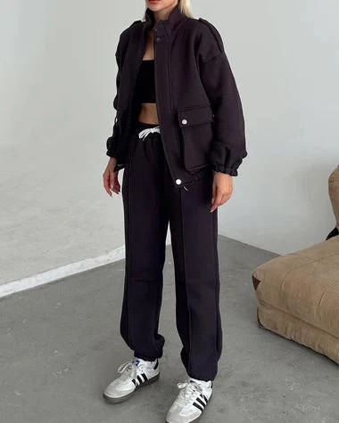 Choice Wear Mock Neck Cargo Pocket Winter Outfit, Stylish 2-Piece for Women