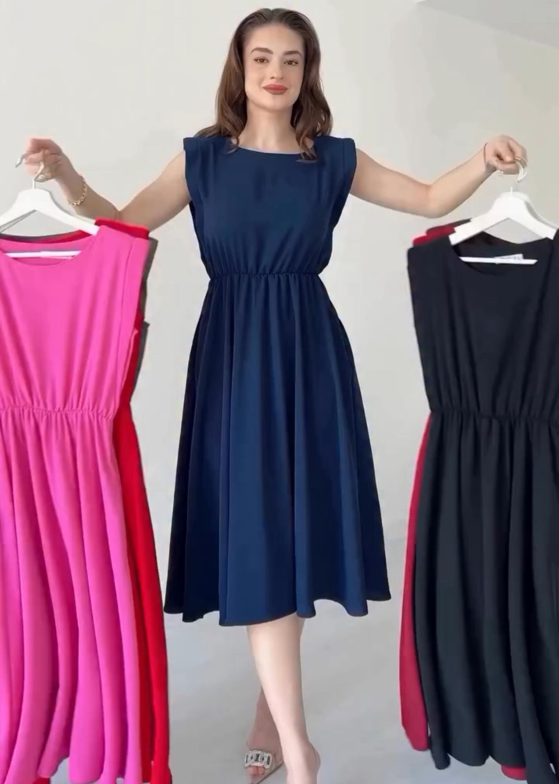 CW-566 | Sleeveless Flared Midi Dress | Choice Wear Pakistan