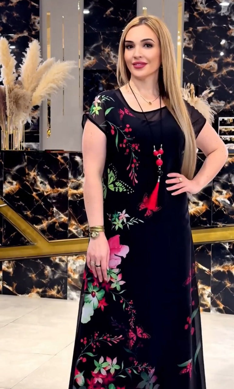 CW-570 | 2-Piece Floral Printed Party Dress – Chiffon Upper & Export Linen Inner | Choice Wear